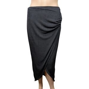 Cider Black Faux Wrap Midi Skirt L NWT Stretch Knit Tie Waist Minimalist Office